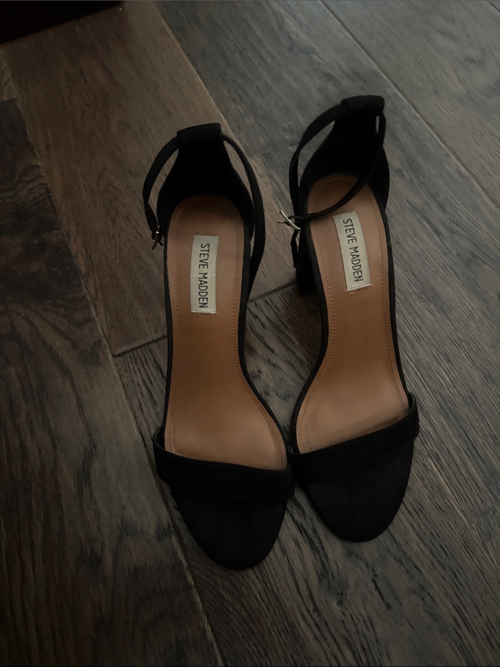Steve Madden Black Suede Ankle-Strap Block Heels